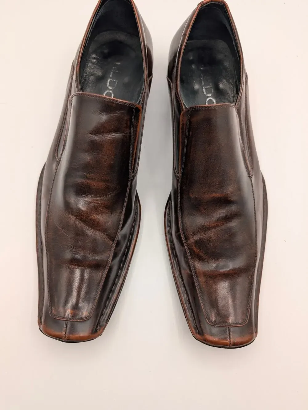 Aldo Brown Burnished Leather Square Toe Slip On Loafers Men's EU 43 US 10